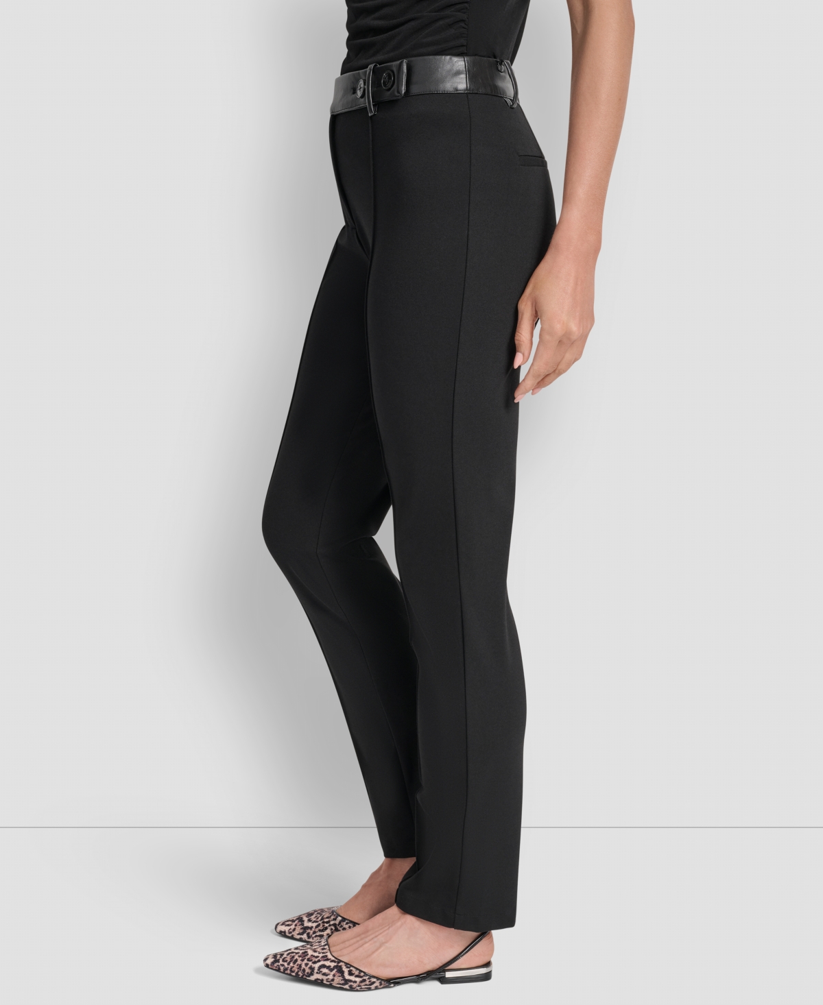 Dkny Faux Leather Trim Skinny Pants In Black