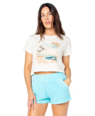 Roxy - Juniors' Beach Collage Cropped Crewneck Cotton T-Shirt
