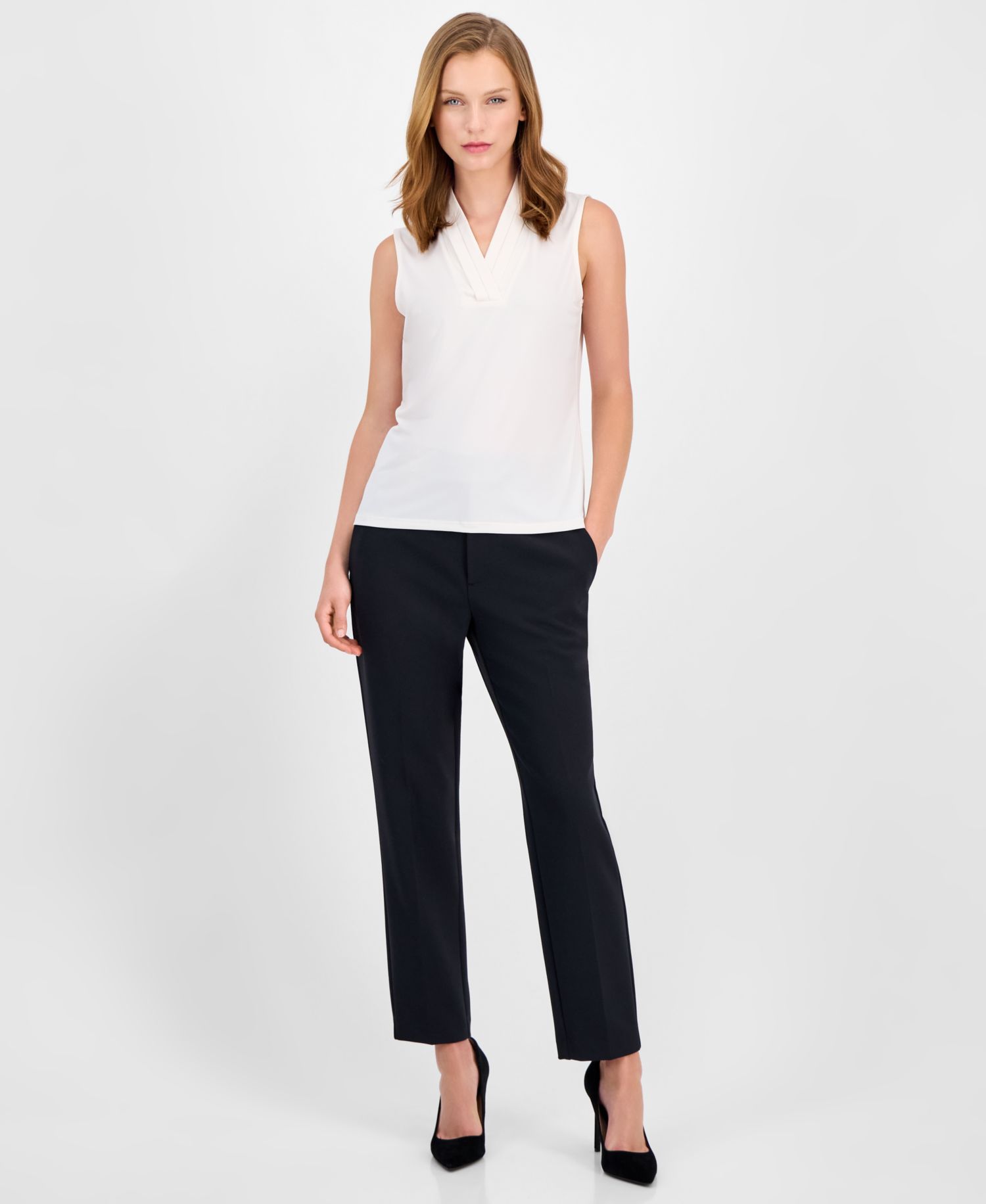 Petite Pleated V-Neck Top