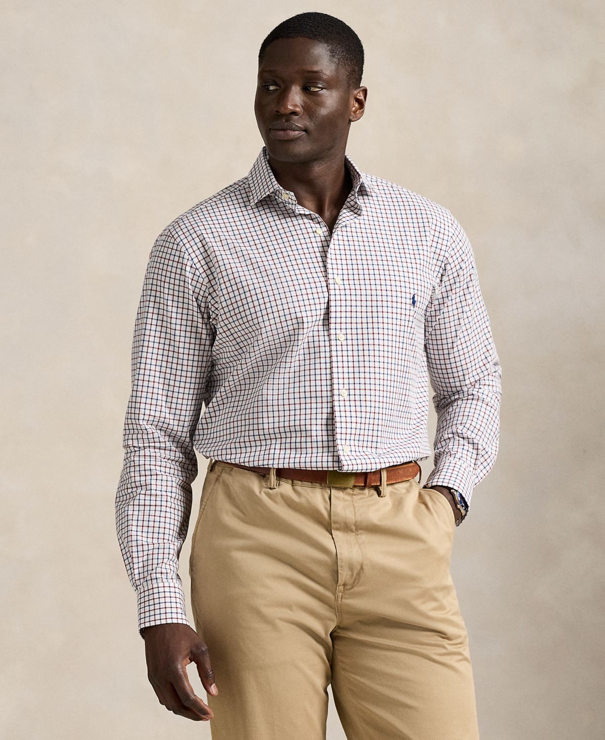 Мужская рубашка из эластичного поплина в клетку Big & Tall в клетку