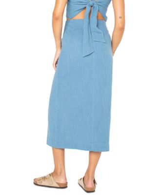Juniors' Island Nomad Cotton Button-Front Midi Skirt
