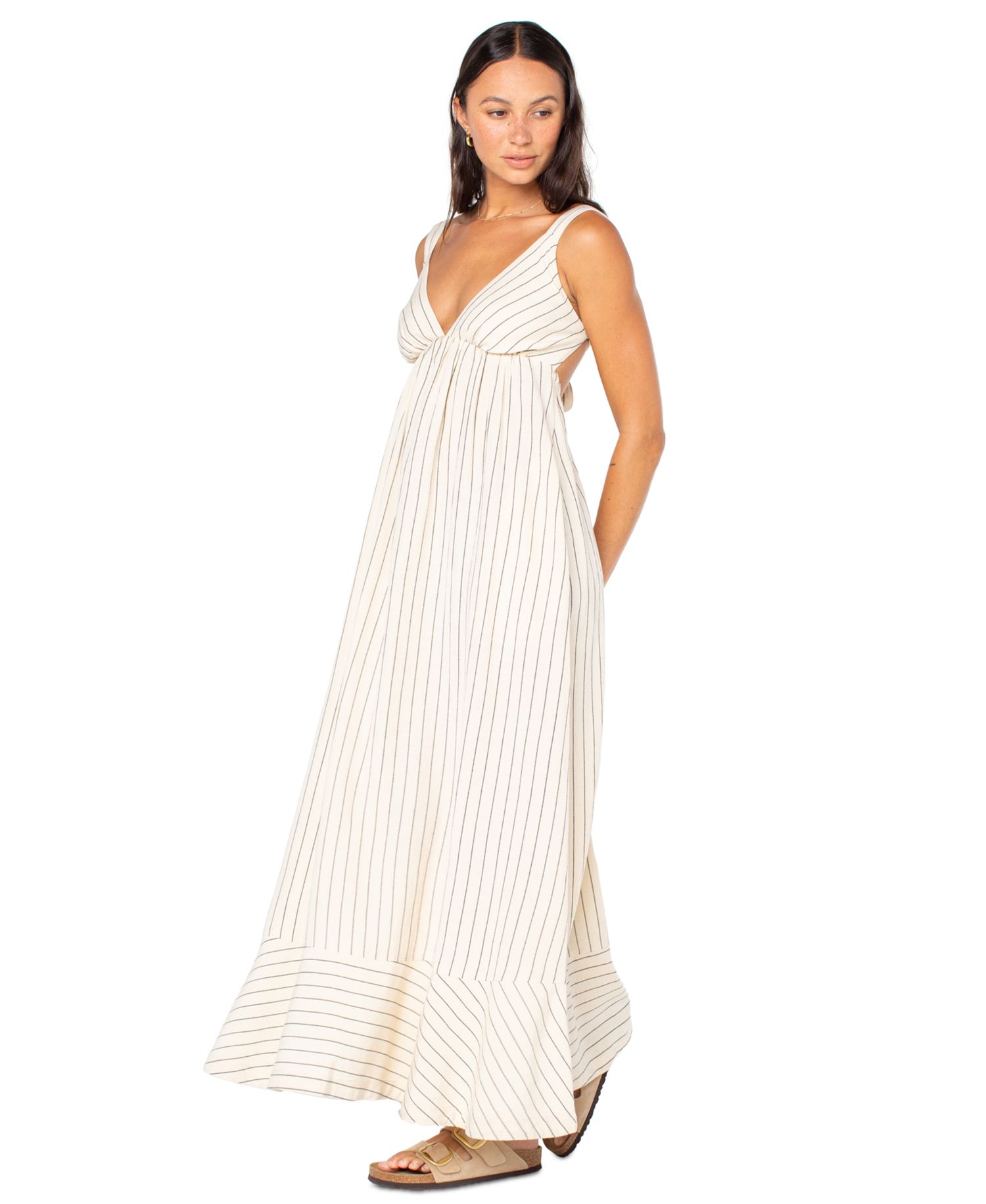 Women's Wilder Coast Striped V-Neck Tie-Back Maxi Dress