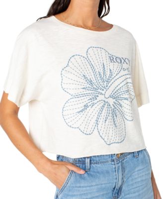 Juniors' Stitched Bloom Cropped Cotton T-Shirt