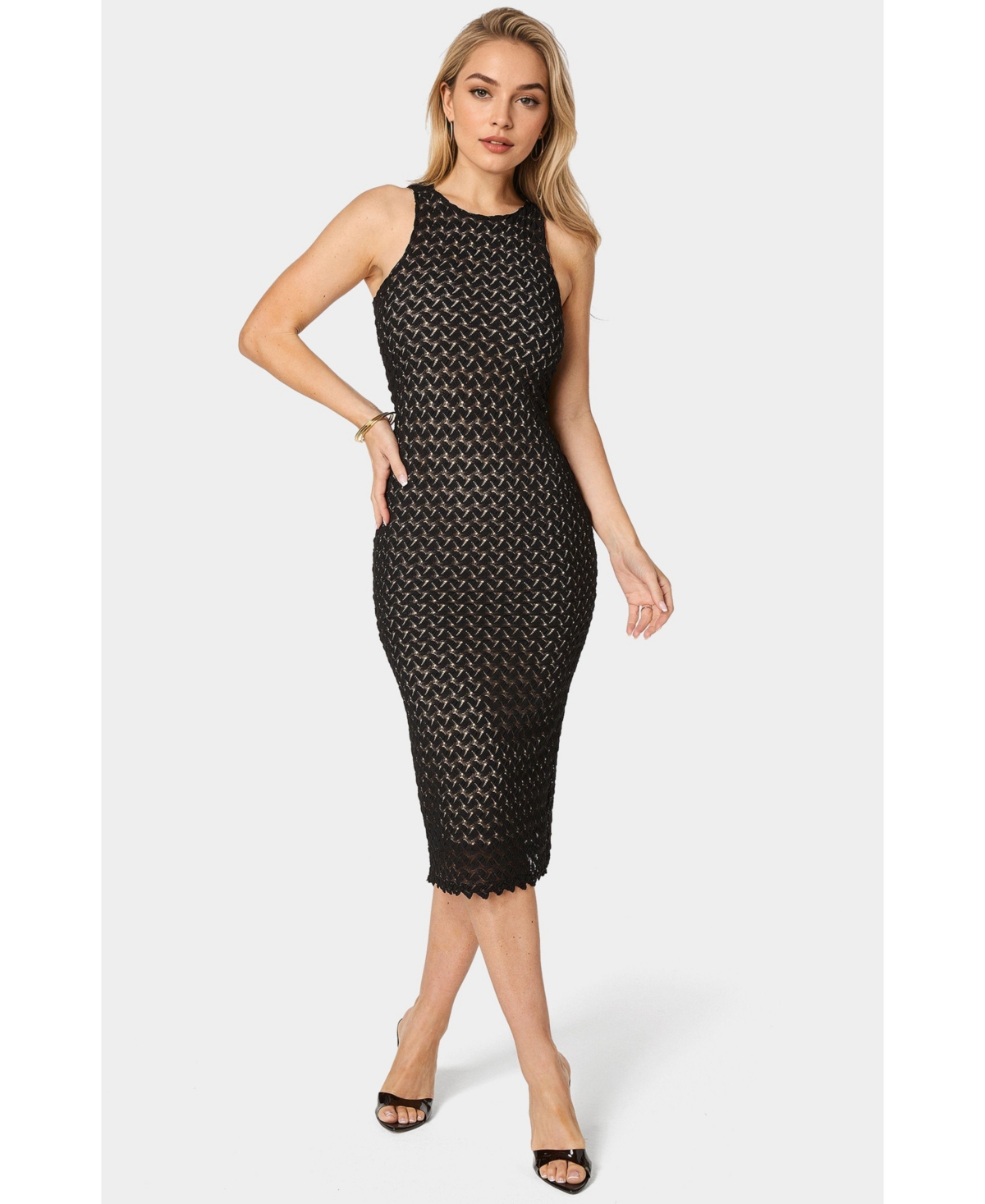 Women's Lace Racerback Midi Dress - Black nude
