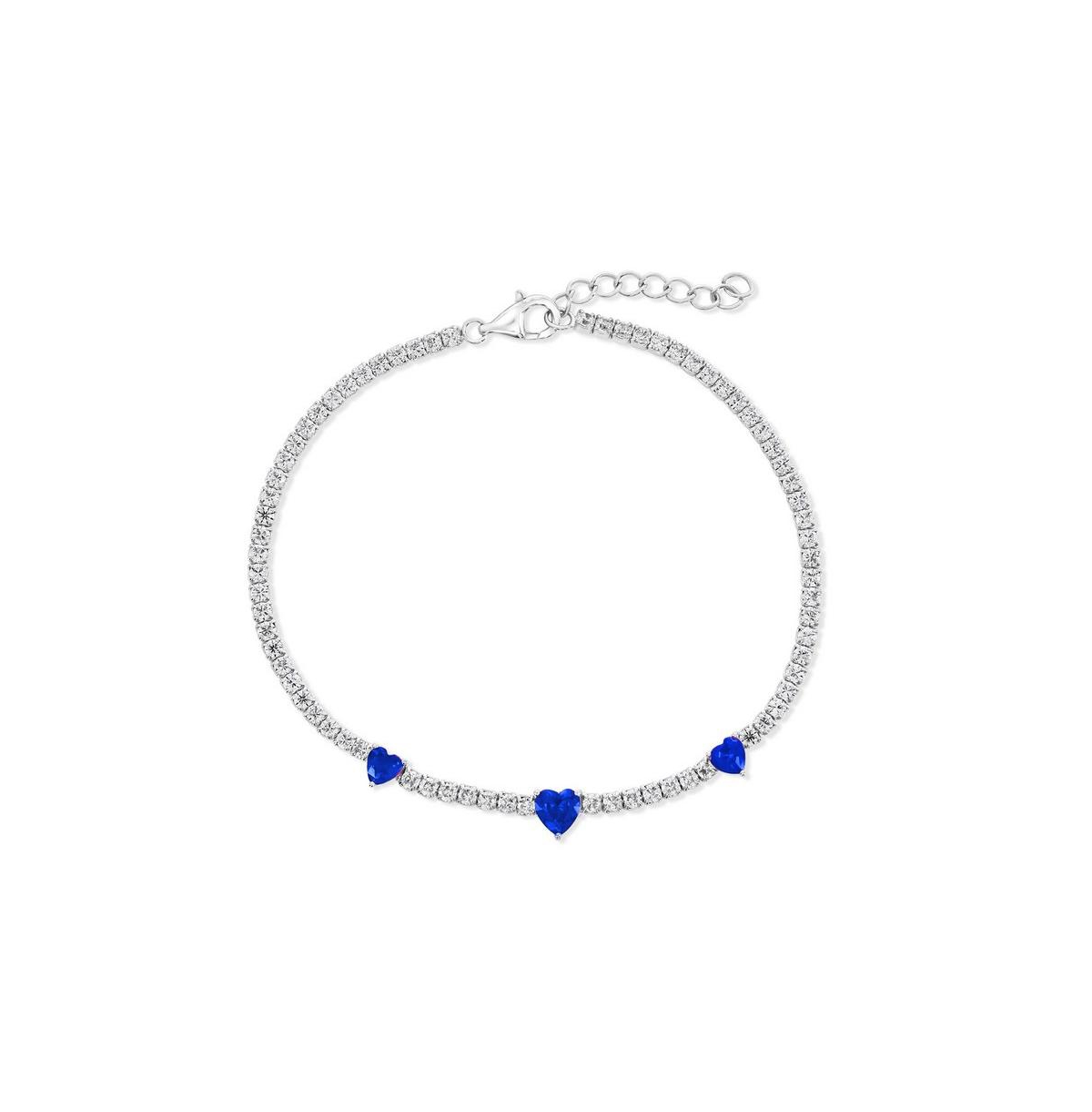 Sterling Silver, Heart Cz Tennis Bracelet - Ruby