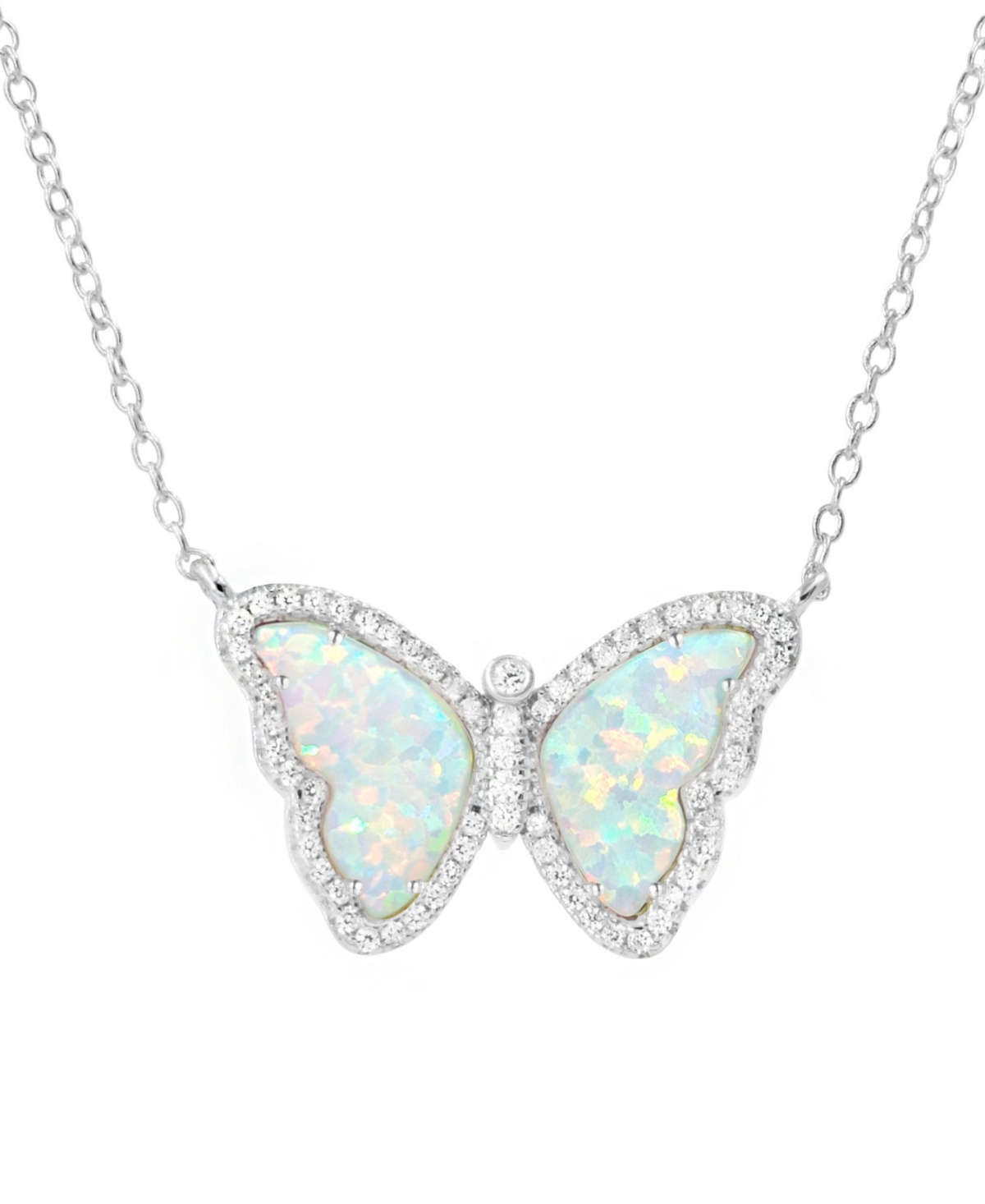 Butterfly Necklace with Lab-Grown Opal in Sterling Silver - Lavender opal