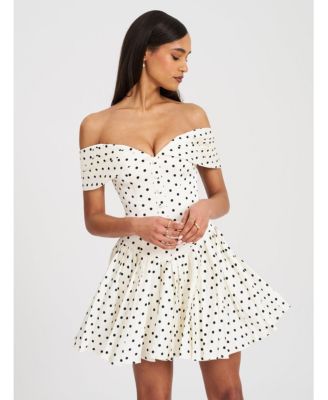 Women's Edeline Polka Dot Off-shoulder Pleated Mini Dress