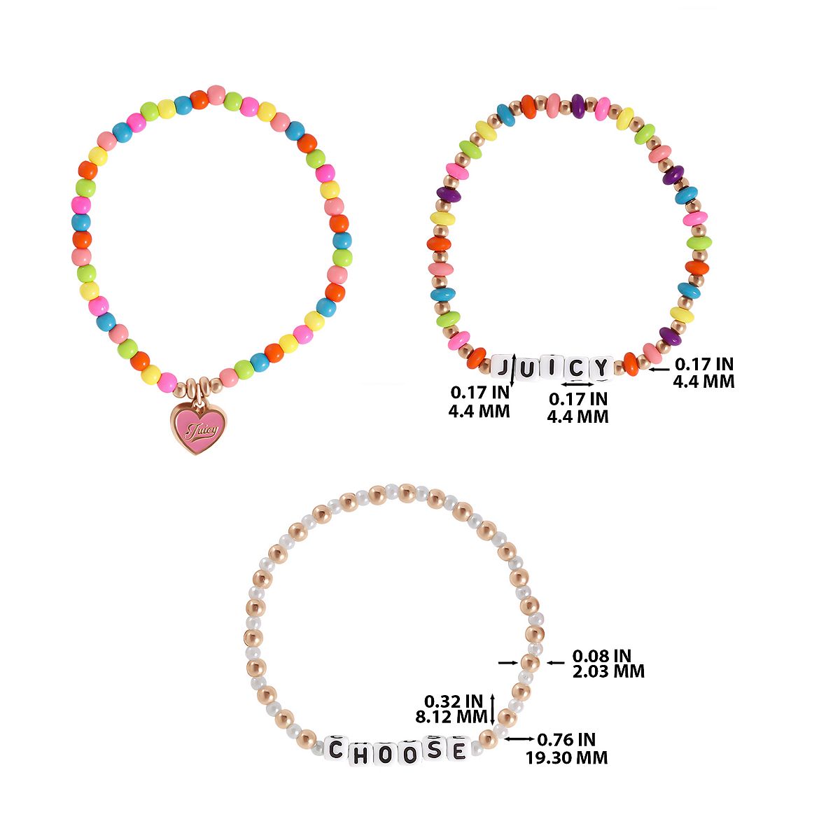Juicy Couture Kids 주스 하트 참 3피스 비즈 주얼리