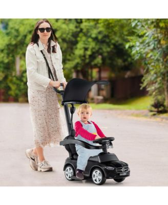 Toddler 3-in-1 Push Car w/Adjustable Canopy Under Seat Storage Realistic Sounds