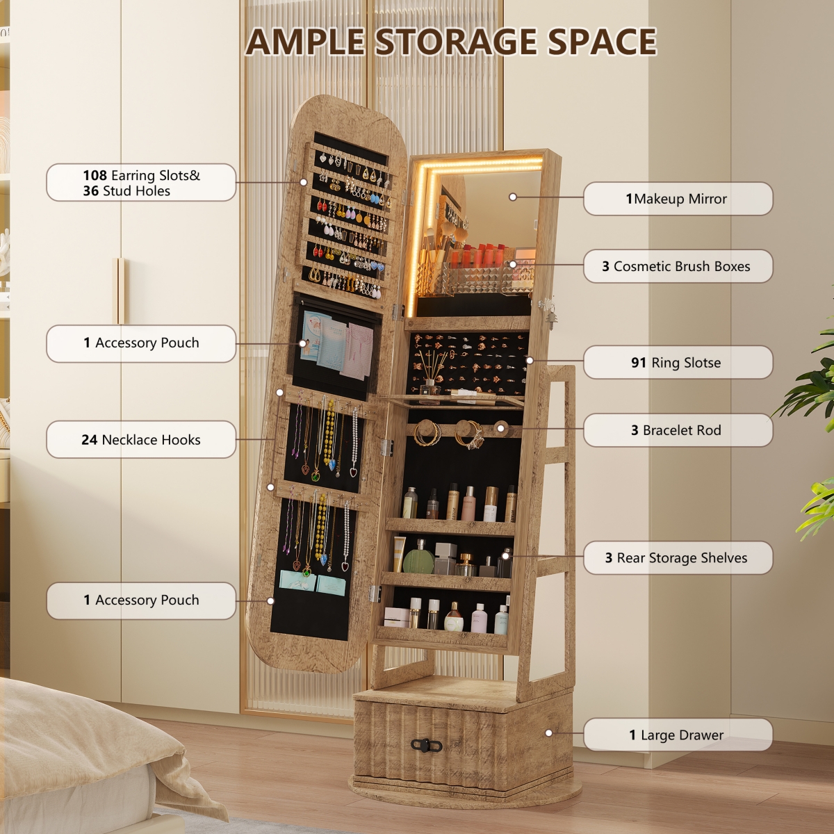 Vlsrka Full-length mirror with wooden frame for floor standing or wall mounting