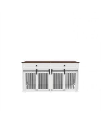 63" Double Dog Crate Furniture with Drawers & Divider