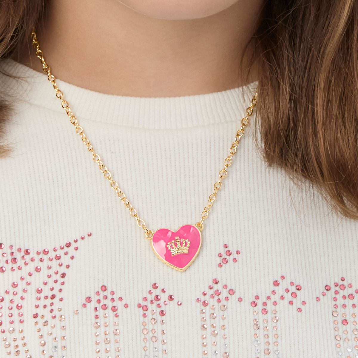 Juicy Couture Kids 주시 꾸뛰르 15'' + 2'' 크라운 로고 하트 펜던트 목걸이