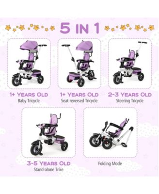 Toddler 5-in-1 Folding Trike 1-5 Years Old w/ Safety Harness Storage