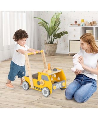 2-In-1 Montessori Wooden Baby Walker with Learning Activities Adjustable Speed