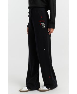 Women's Wool Cashmere Peanuts Wide-Leg Track Pants