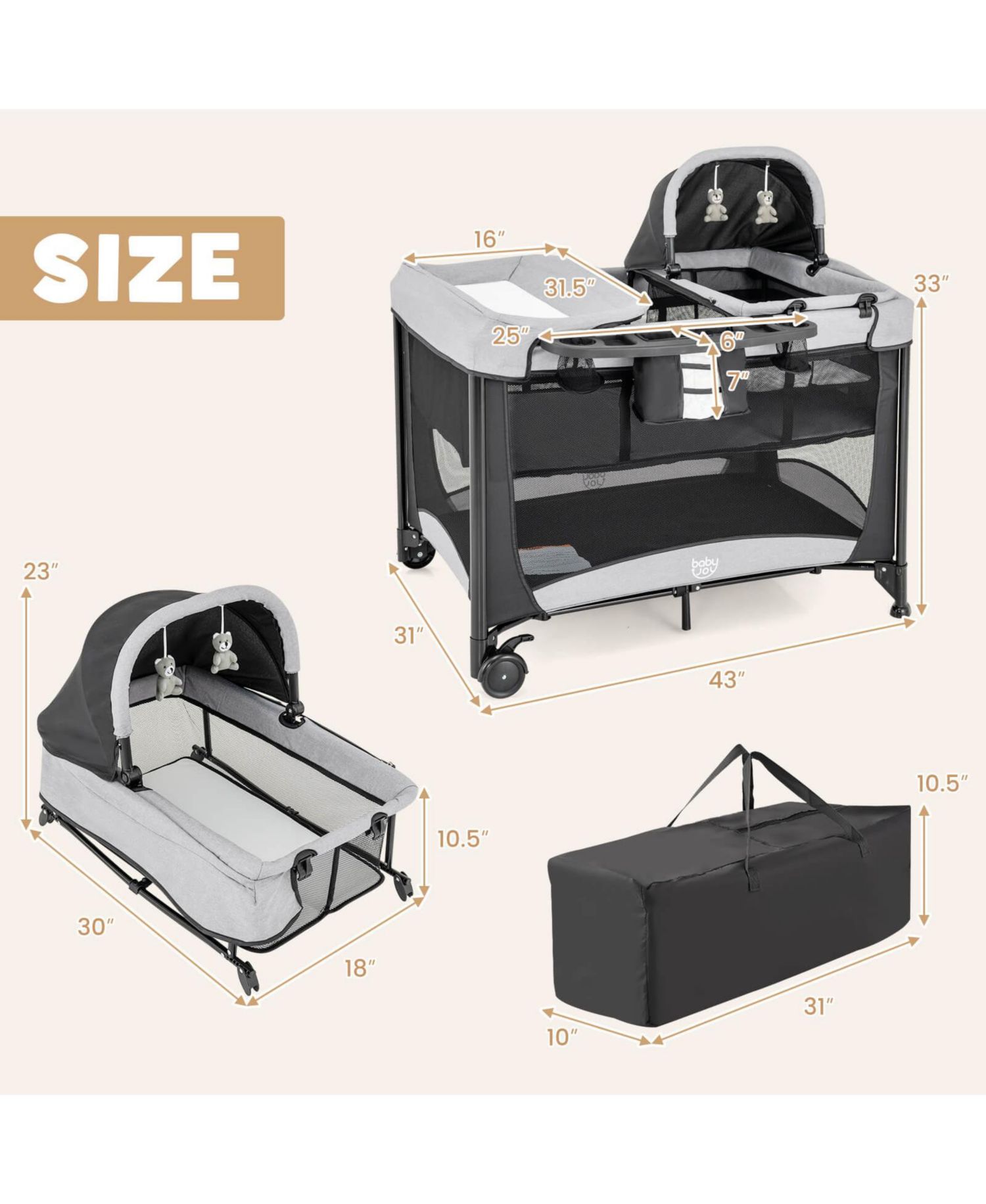 5 in 1 Baby Playard Nursery Center w/ Cradle Storage Basket