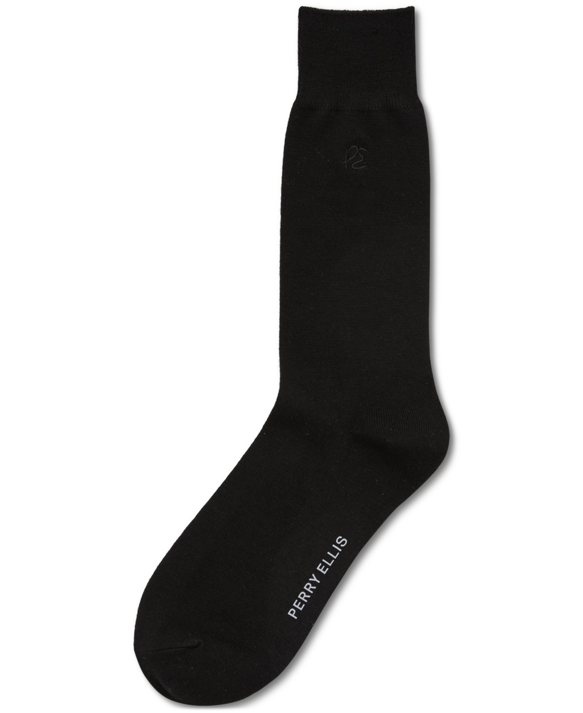 Perry Ellis Portfolio Men's Portfolio Flat Knit Logo Dress Socks In Black