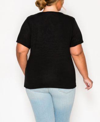 Plus Size Leopard Print Mesh Inset Short Sleeve Top