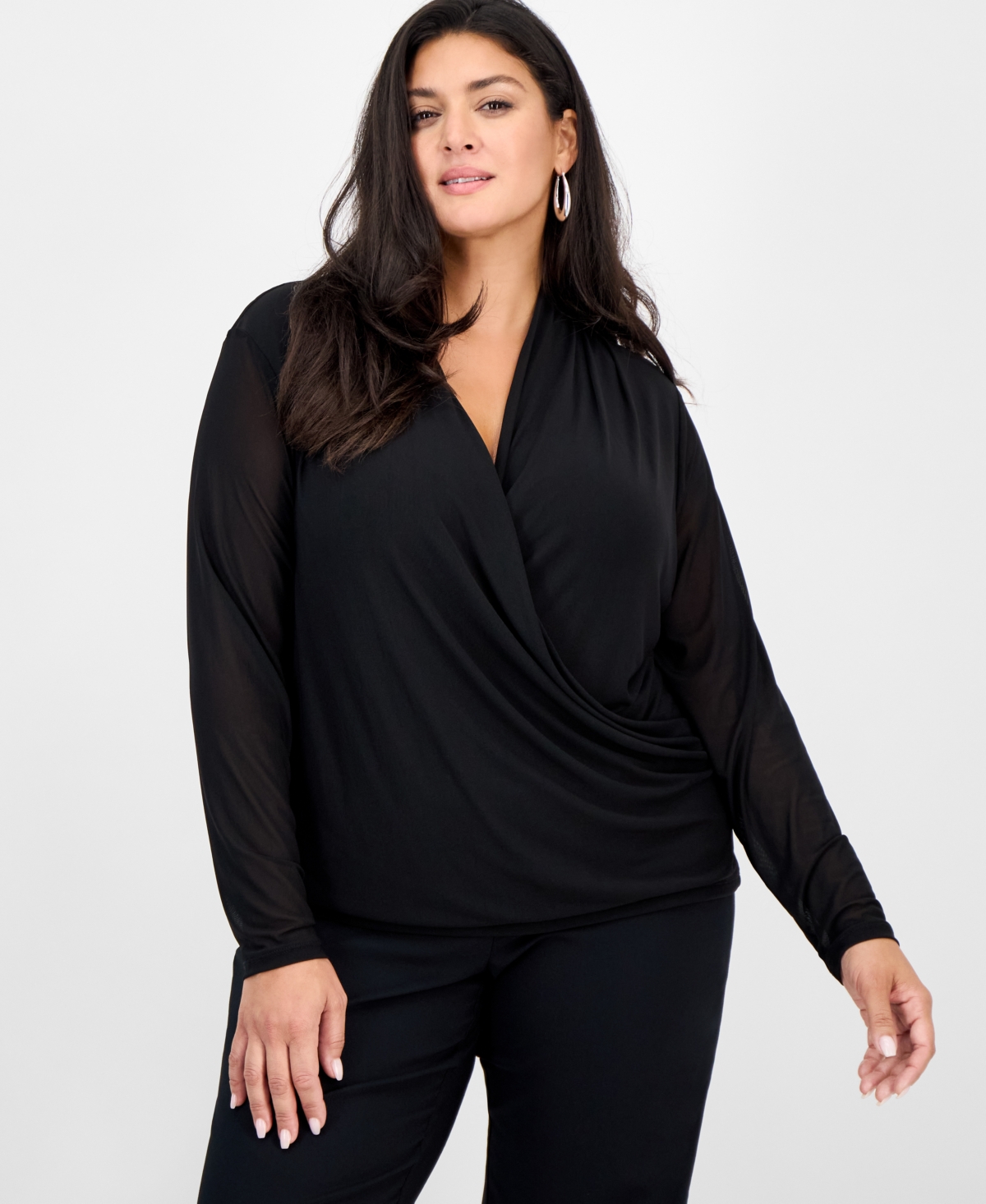I.n.c. International Concepts Plus Mesh Draped Top, Macy's Exclusive