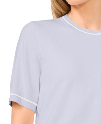 Women's Cotton Contrast-Stripe Short-Sleeve Sweater