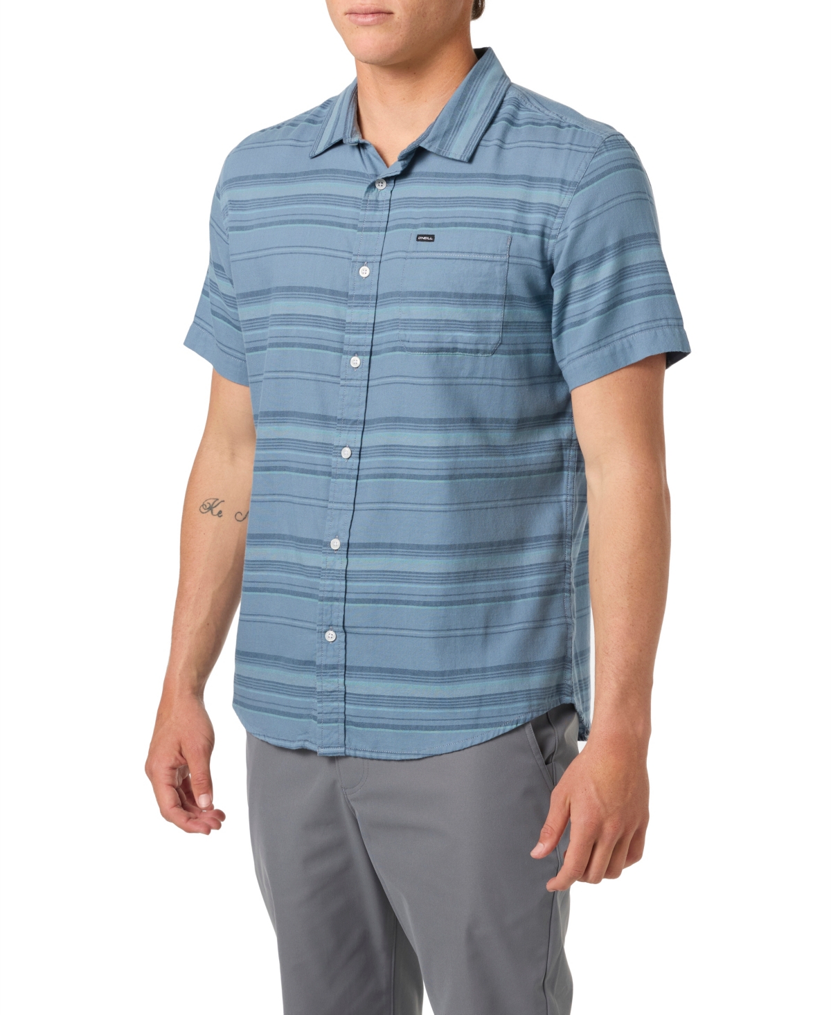 O'neill Seafaring Stripe Stretch Short Sleeve Button-up Shirt In Blue