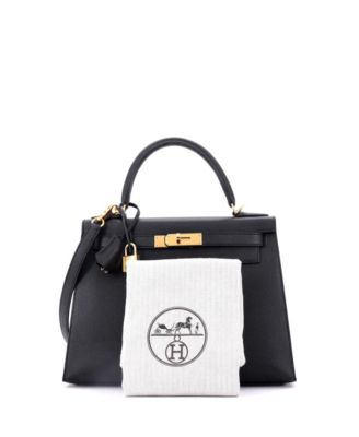 Pre-Owned Hermes Kelly 28 Handbag Black Epsom with Gold Hardware