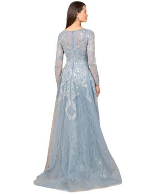 Women's Long Sleeve Gown with Overskirt & High Neck
