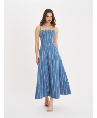 Women's Abygail Stripe Cotton Denim Maxi Dress