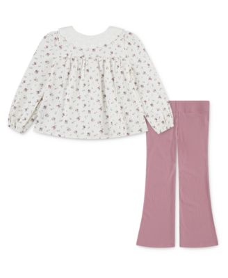 Toddler Girls 2-Piece Collared Blouse and Flared Leggings Set