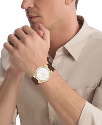 Men's CK Motion Brown Leather Strap Watch 39mm