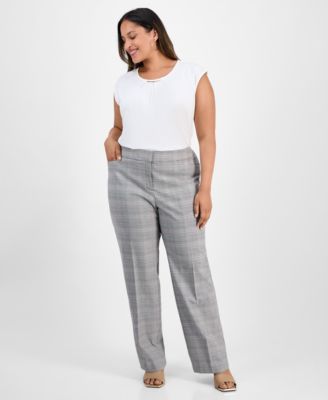 Kasper - Plus Size Plaid Straight-Leg Pants