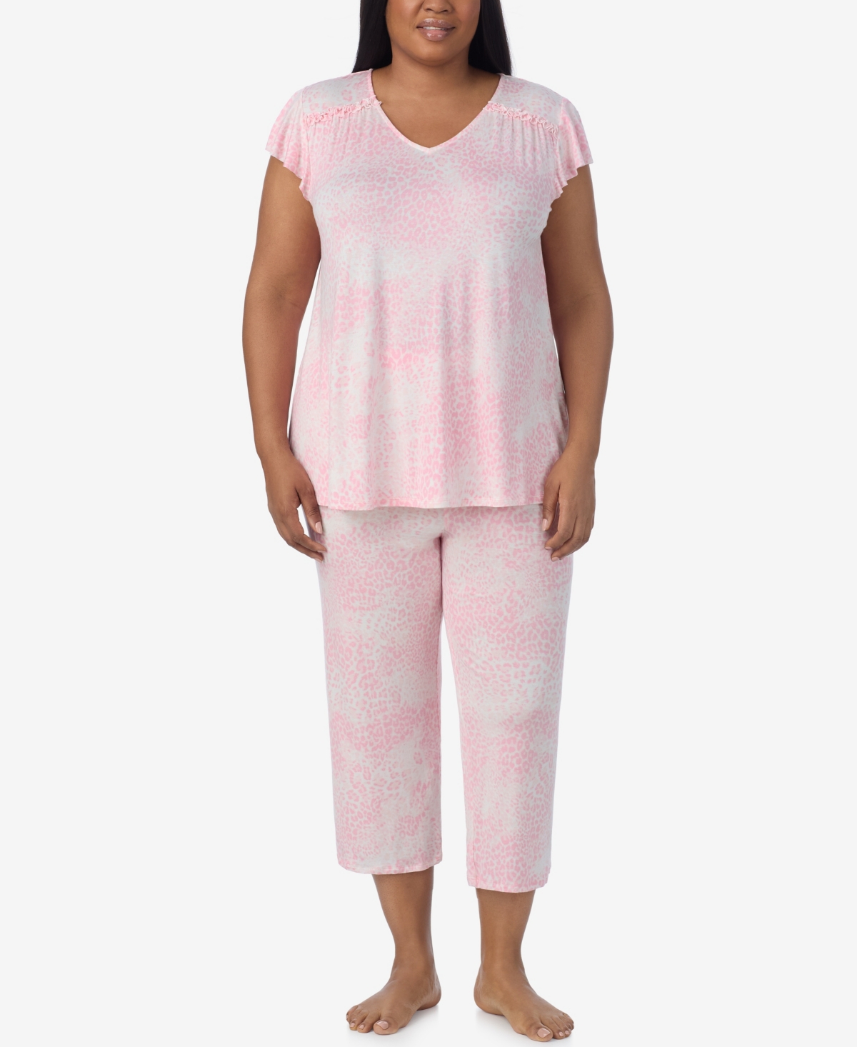 Ellen Tracy Plus Size Short Sleeve Cropped Pajama Set