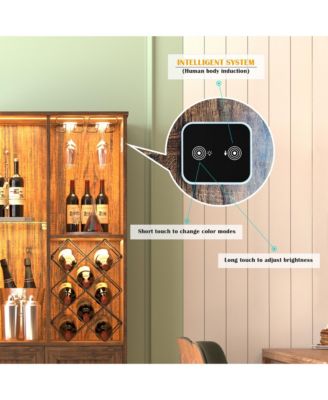 Modern style home bar cabinet with LED lights and tempered glass doors.