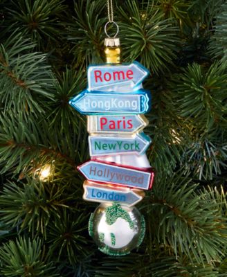 Around the World Glass Locations Sign Ornament, Macy's Exclusive