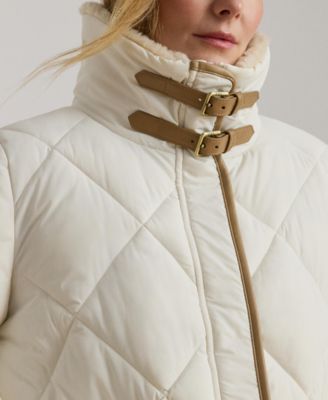 Women's Faux-Fur-Collar Diamond Quilted Jacket