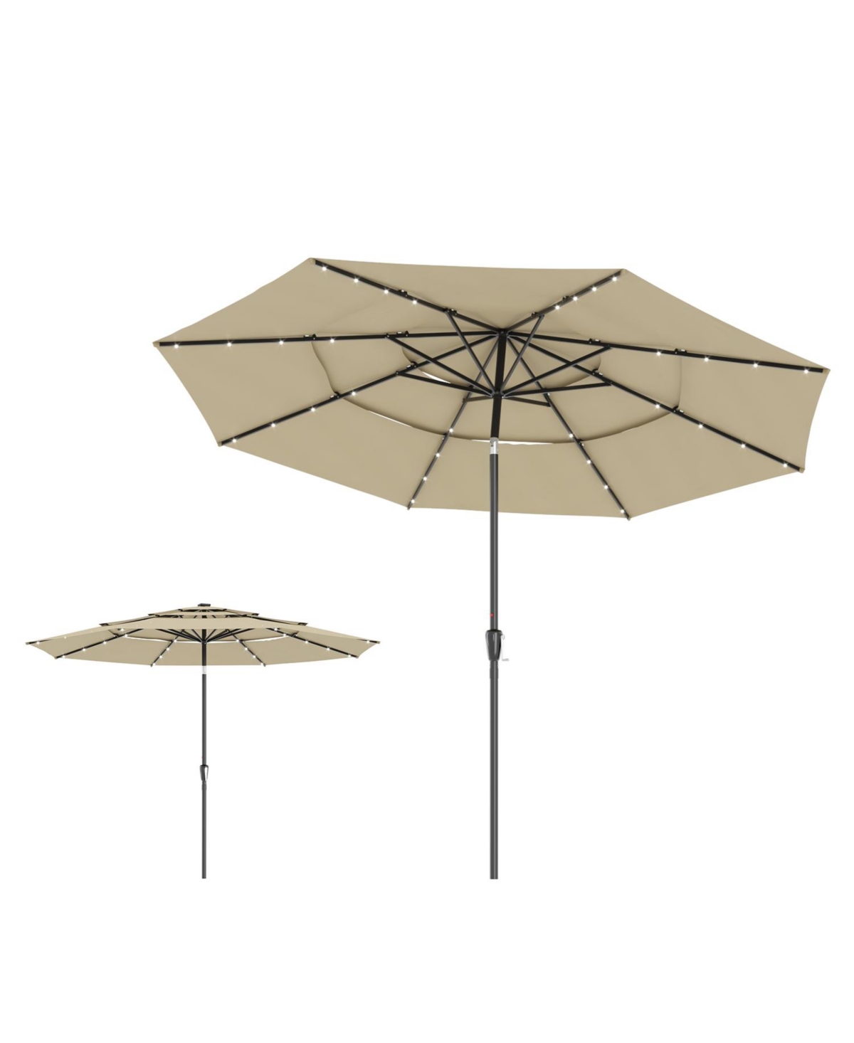 11 Ft Solar Sunshade Patio Umbrella with 32 Led Lights, Crank Control, Adjustable Tilt Angle - Beige