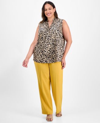 Plus Size Printed Sleeveless Tie-Neck Blouse