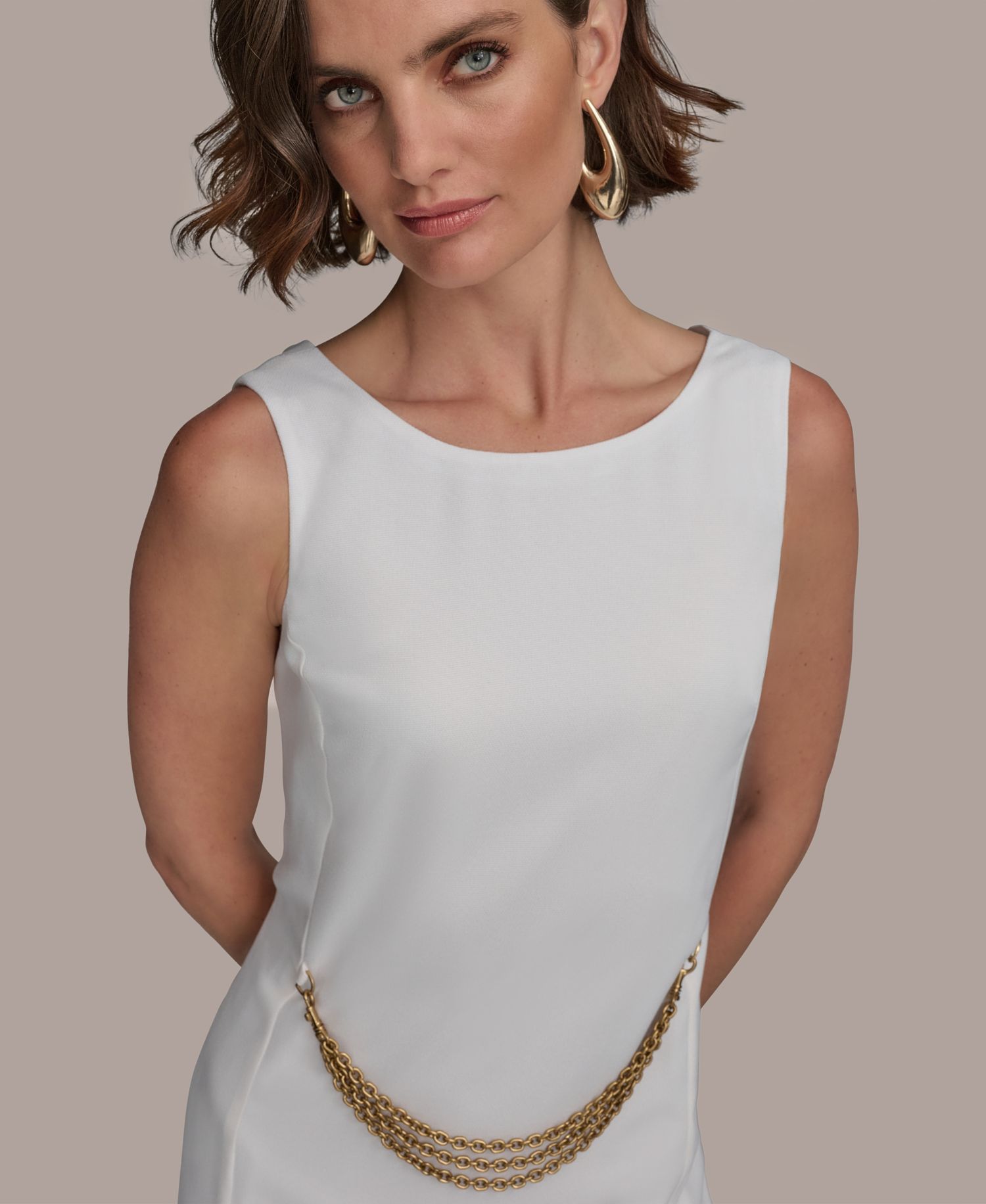 Women's Sleeveless Chain-Belt Sheath Dress