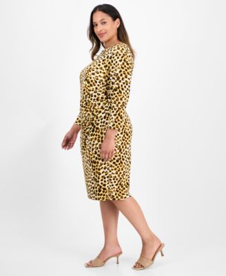 Plus Size Animal Print Long-Sleeve Dress 
