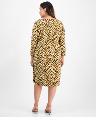 Plus Size Animal Print Long-Sleeve Dress 