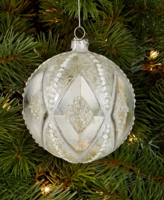 Iced Delight Glass White Beaded Ball Ornament, Macy's Exclusive 