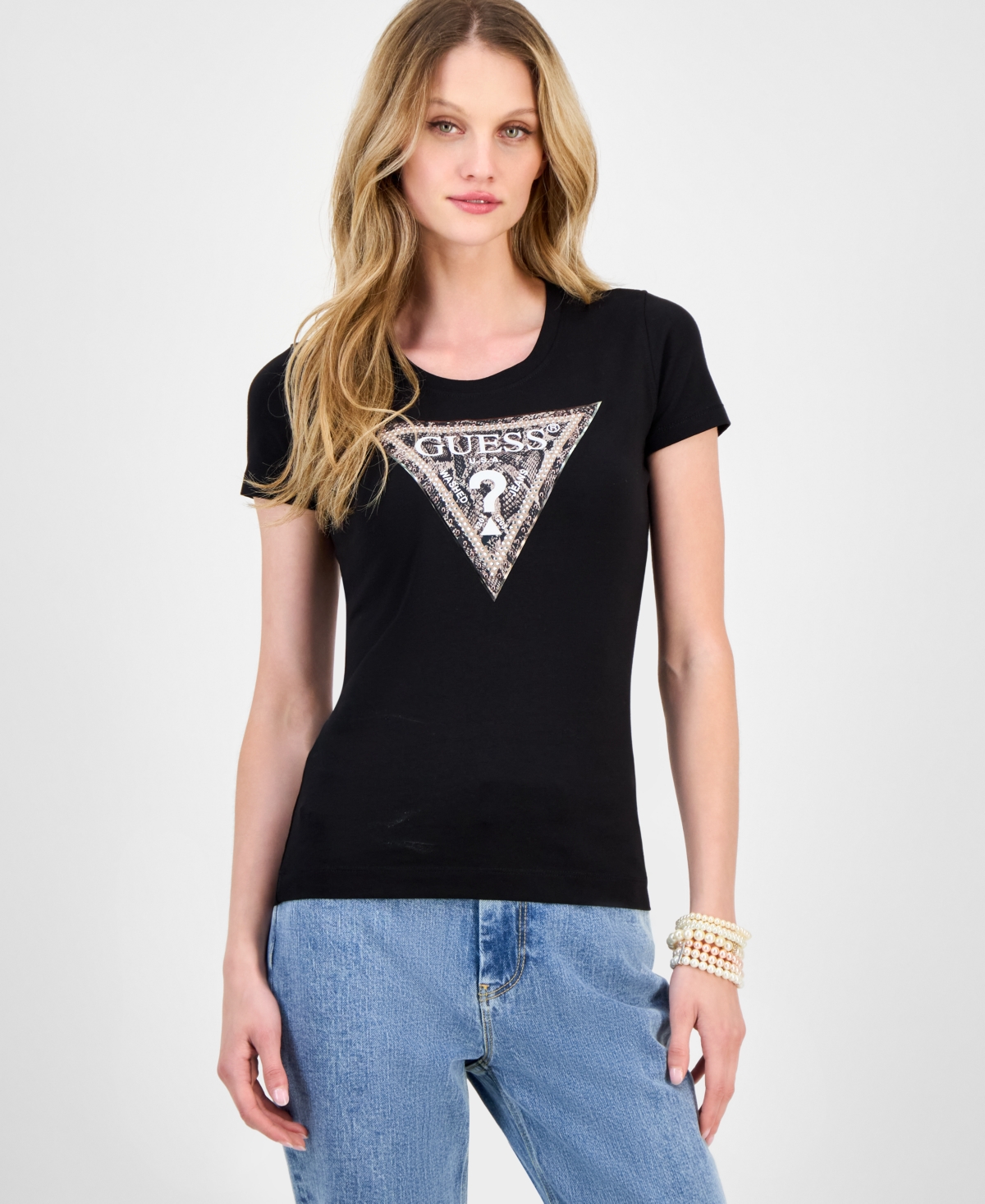 Guess Python Triangle Embellished Graphic T-shirt In Black