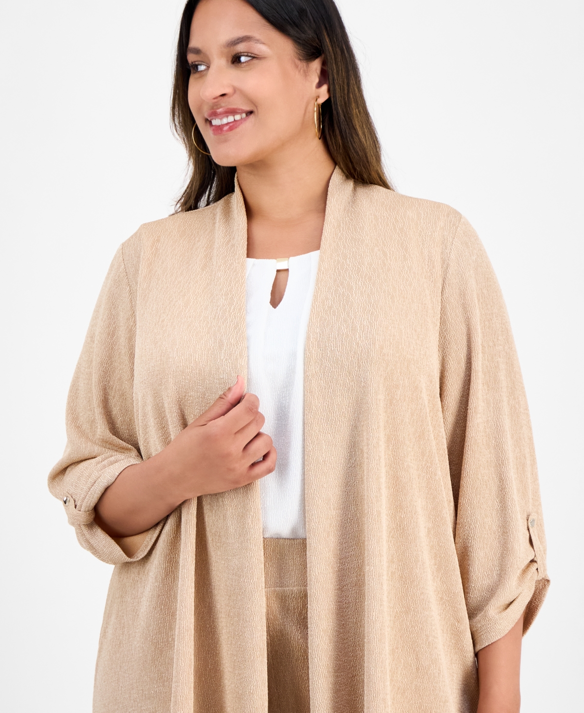 Kasper Plus Size Cozy Open-front Cardigan In Multi