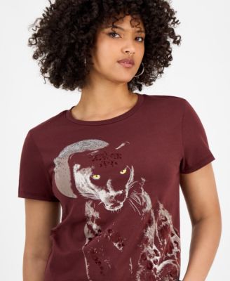 Women's Panther Moon Studded Easy T-Shirt