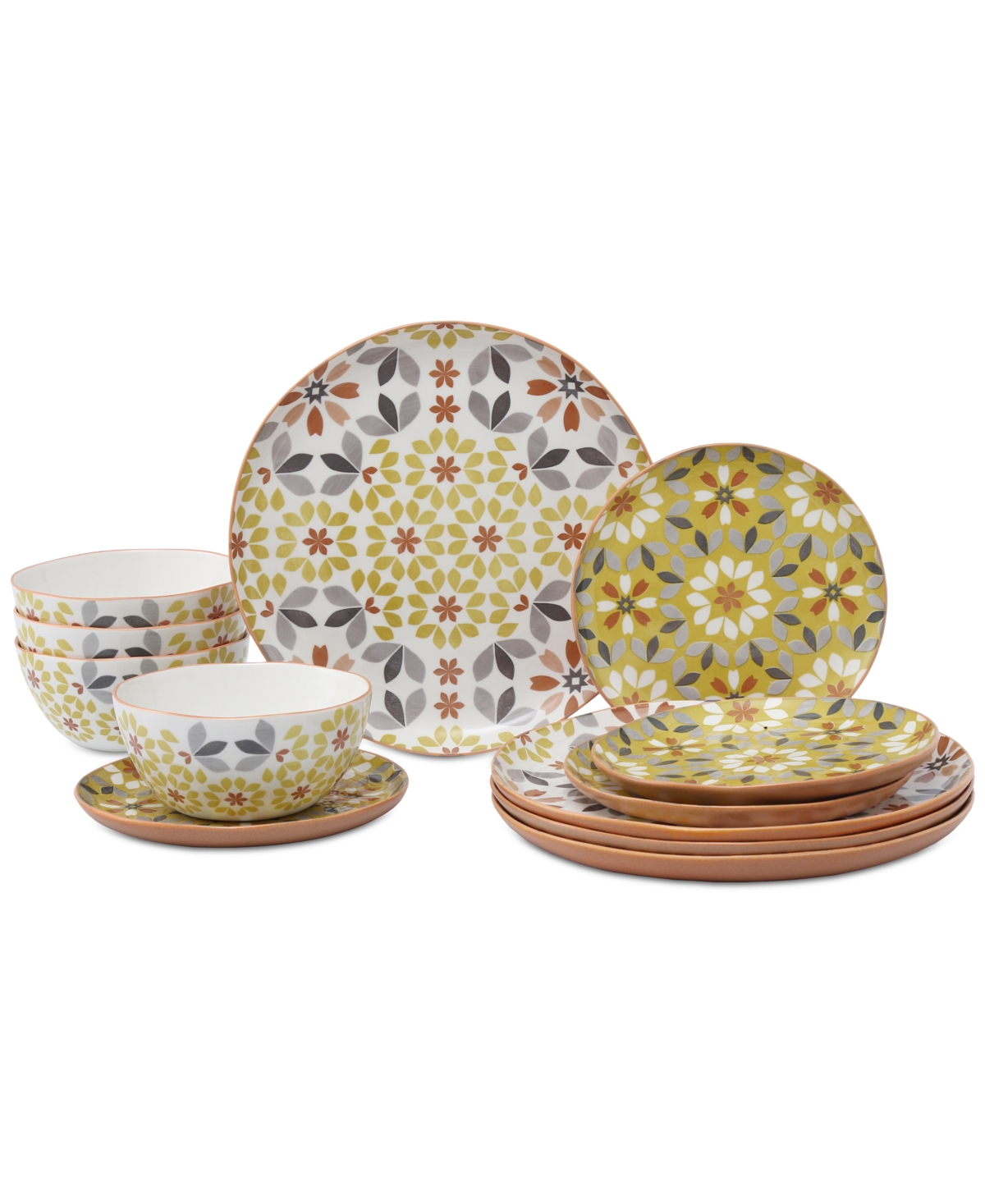 Floral 12-Pc. Dinnerware Set, Service for 4 - Yellow