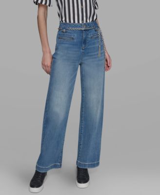 Petite Chain Belt High Rise Wide Leg Jeans