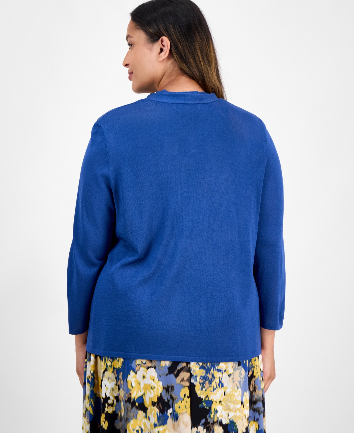 Kasper Plus Size 3/4-sleeve Open-front Cardigan In Blue