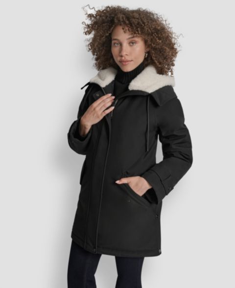 Женские куртки DKNY Faux-Fur-Lined Hooded Softshell Coat