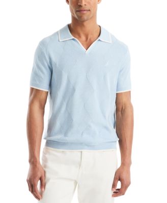 Nautica - Men's Short Sleeve Textured Argyle Polo Sweater