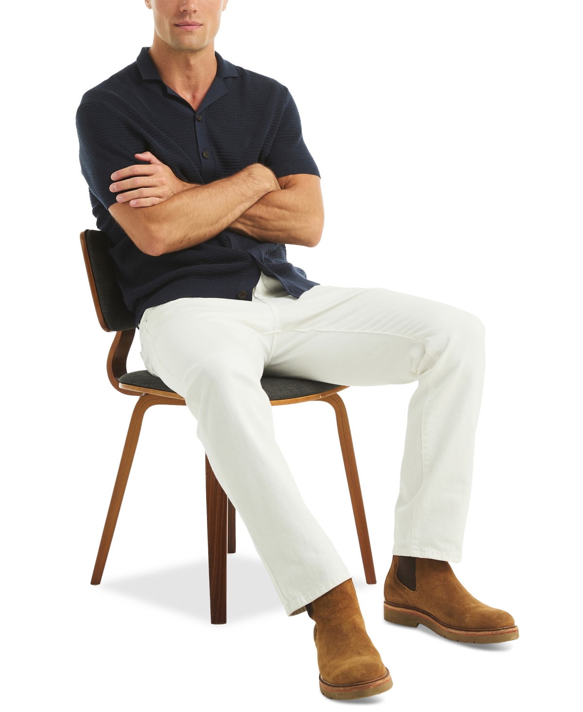 Nautica Men's Short Sleeve Button-Front Camp Sweater